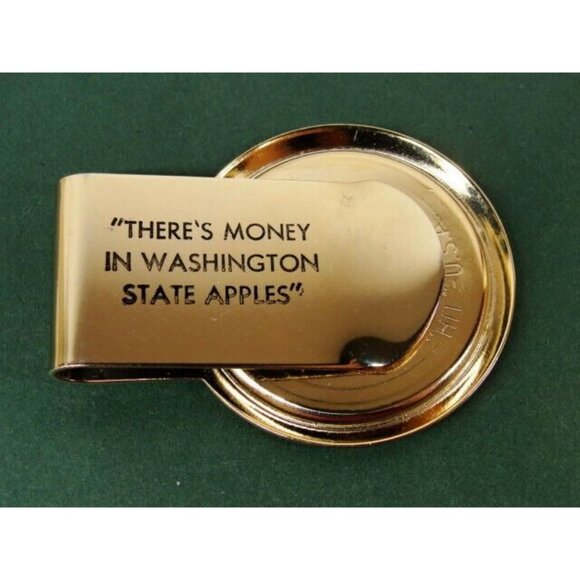 Money Clip Stainless Steel Washington Apples Advertisement Cash Holder Silver - Picture 3 of 9